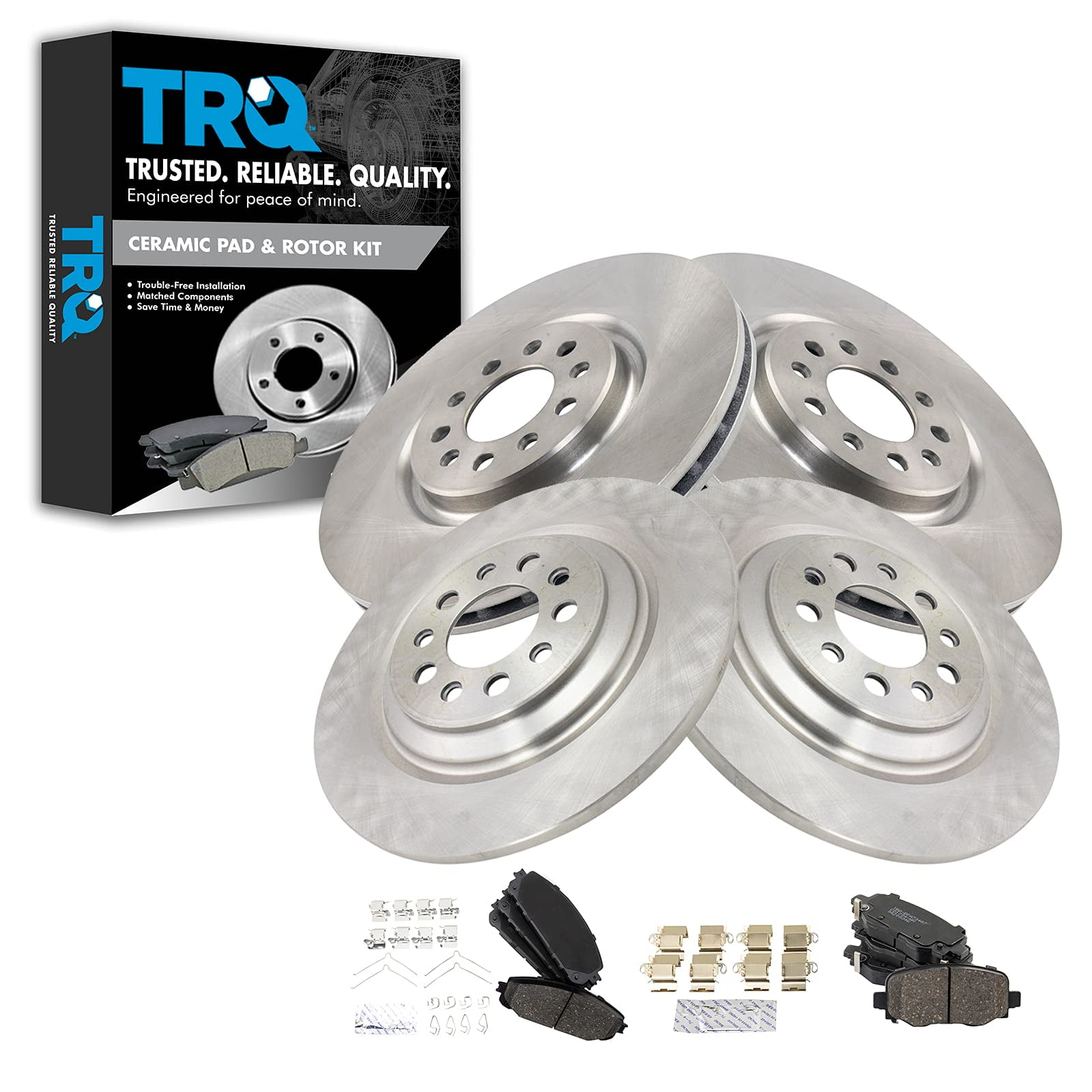 TRQ Front and Rear Brake Pad & Rotor Kit Brake Pads Brake Rotor Ceramic ...