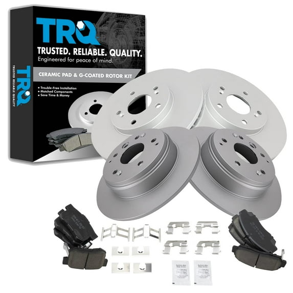 TRQ Front and Rear Brake Pad & Rotor Kit Brake Pads Brake Rotor Ceramic Premium G-Coated Fits Select 2004-2008 Acura TL