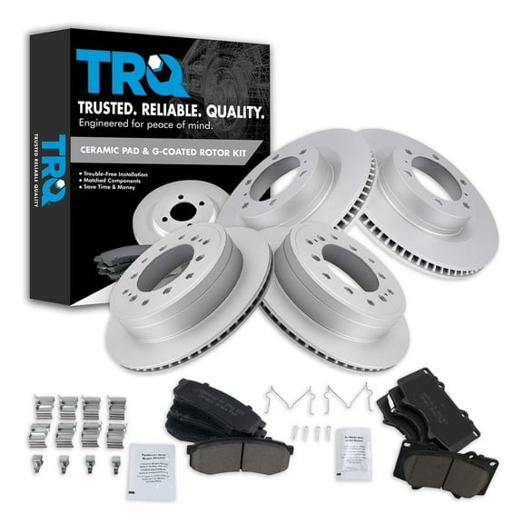 TRQ Front and Rear Brake Pad & Rotor Kit Brake Pads Brake Rotor Ceramic Premium G-Coated Fits Select 2010-2022 Lexus GX460 Toyota 4Runner