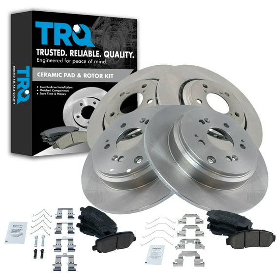 TRQ Front and Rear Brake Pad & Rotor Kit Brake Pads Brake Rotor Ceramic Solid Fits Select 2015-2017 Honda Odyssey