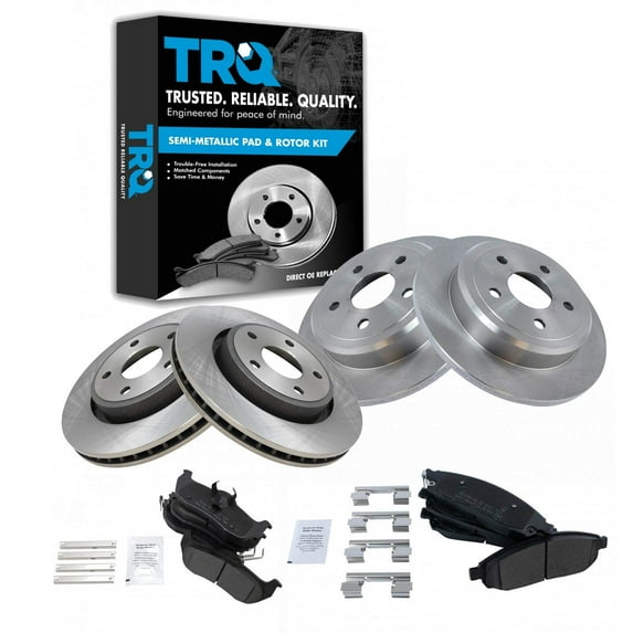 TRQ Front and Rear Brake Pad & Rotor Kit Brake Pads Brake Rotor Semi-Metallic Fits Select 2006-2010 Jeep Commander 2005-2010 Grand Cherokee