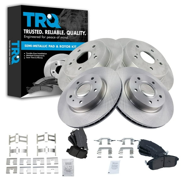 TRQ Front and Rear Brake Pad & Rotor Kit Brake Pads Brake Rotor Semi-Metallic Fits Select 2007-2013 Suzuki SX4