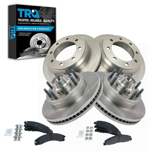 TRQ Front and Rear Brake Pad & Rotor Kit Brake Pads Brake Rotor Semi-Metallic Fits Select 2008-2014 Ford E-150 E-250 2008-2022 E-350 Super Duty