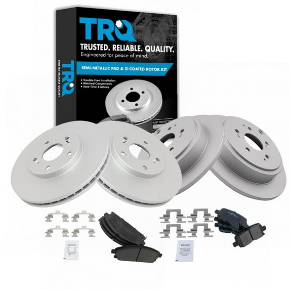 TRQ Front and Rear Brake Pad & Rotor Kit Brake Pads Brake Rotor Semi-Metallic Premium G-Coated Fits Select 2003-2006 Acura MDX