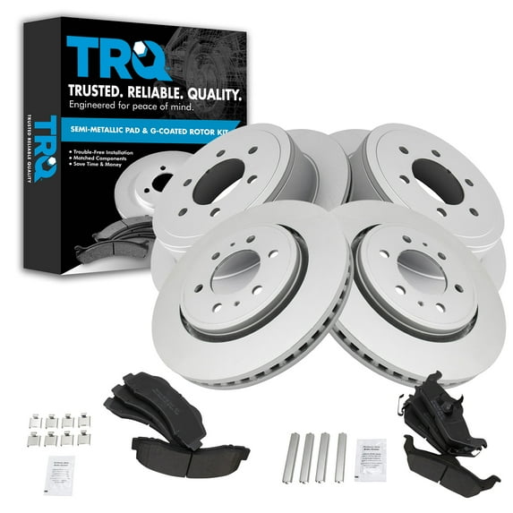 TRQ Front and Rear Brake Pad & Rotor Kit Brake Pads Brake Rotor Semi-Metallic Premium G-Coated Fits Select 2010-2011 Ford F-150