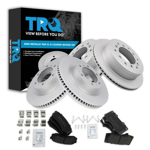 TRQ Front and Rear Brake Pad & Rotor Kit Brake Pads Brake Rotor Semi-Metallic Premium G-Coated Fits Select 2010-2022 Lexus GX460 Toyota 4Runner