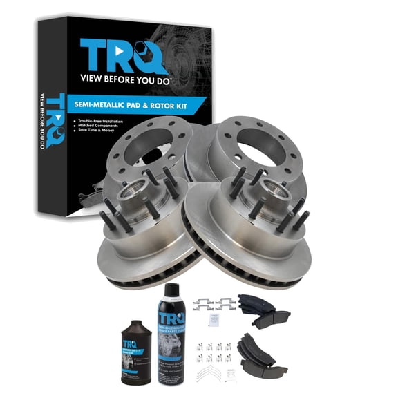 TRQ Front and Rear Brake Pad & Rotor Kit Semi-Metallic Fits 2000-2002 Ford Excursion 1999-2002 F-250 Super Duty F-350 Super Duty