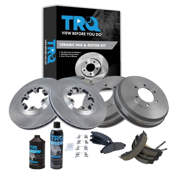 TRQ Front and Rear Brake Pad & Rotor, Shoe & Drum Kit Fits Chevrolet GMC Isuzu
