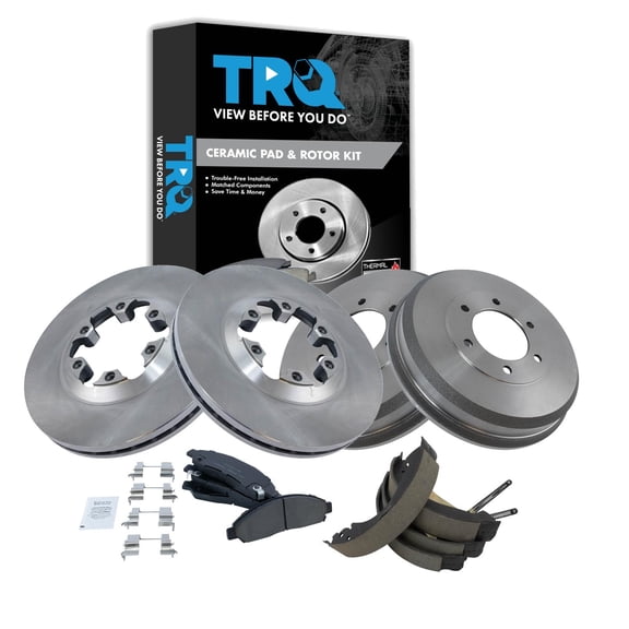 TRQ Front and Rear Brake Pad & Rotor, Shoe & Drum Kit Fits Chevrolet GMC Isuzu