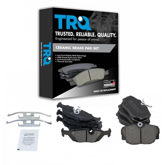 TRQ Front and Rear Brake Pad Set Ceramic Hardware Fits 1991 BMW 318i 1984-1987 325e 1987-1991 325i 325is 1988-1991 325iX