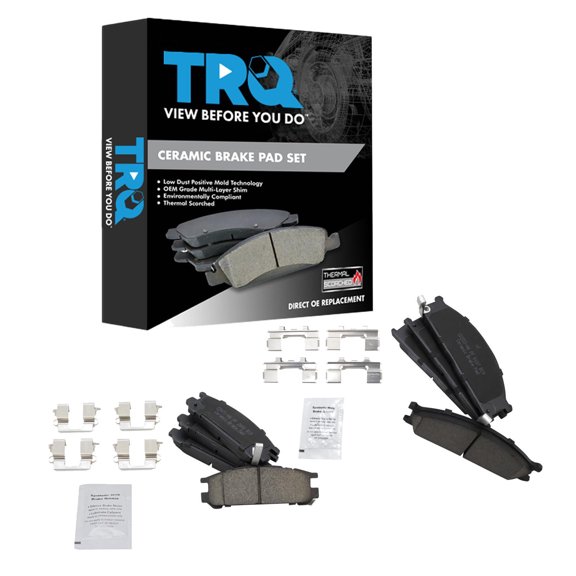 TRQ Front and Rear Brake Pad Set Ceramic Hardware Fits 1992-1997 Subaru SVX