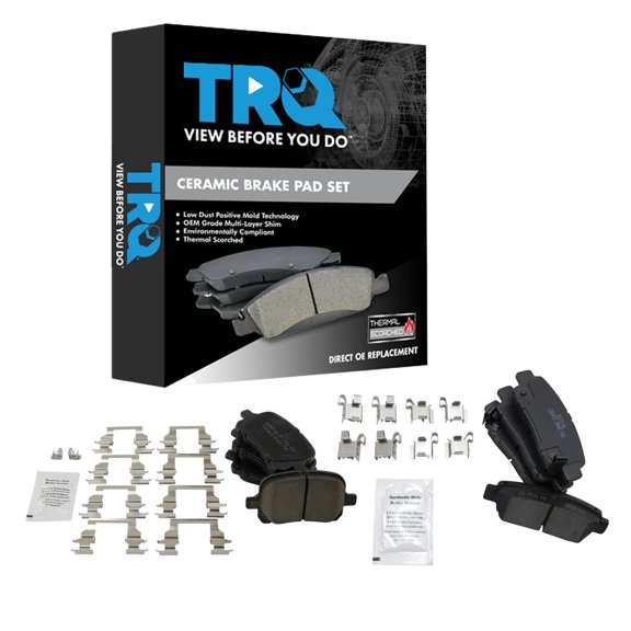 TRQ Front and Rear Brake Pad Set Ceramic Hardware Fits 1998-1999 Toyota Avalon