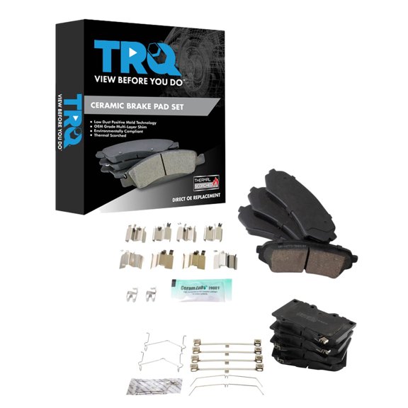 TRQ Front and Rear Brake Pad Set Ceramic Hardware Fits 1998-2007 Lexus LX470 1998-2007 Toyota Land Cruiser