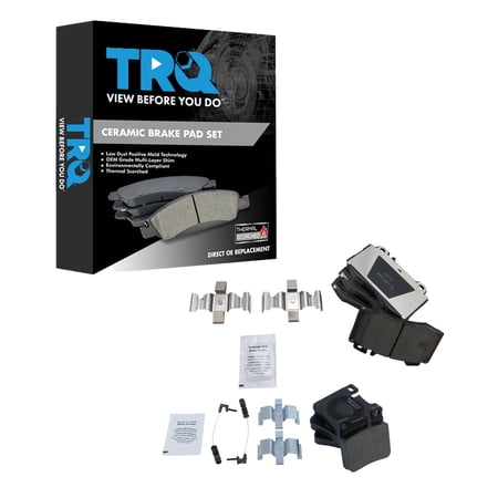 TRQ Front and Rear Brake Pad Set Ceramic Hardware Fits 2003-2006 Mercedes-Benz CLK500 2003-2004 CLK55 AMG 1999 SL500 2001-2002 SL600
