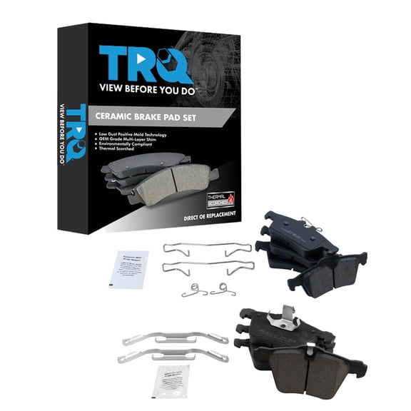 TRQ Front and Rear Brake Pad Set Ceramic Hardware Fits 2010-2015 Jaguar XF 2010-2016 XJ 2012-2015 XK 2007-2009 XKR