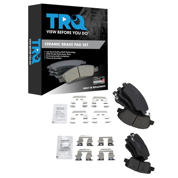 TRQ Front and Rear Brake Pad Set Ceramic Hardware Fits 2012-2017 Hyundai Accent 2012-2017 Kia Rio
