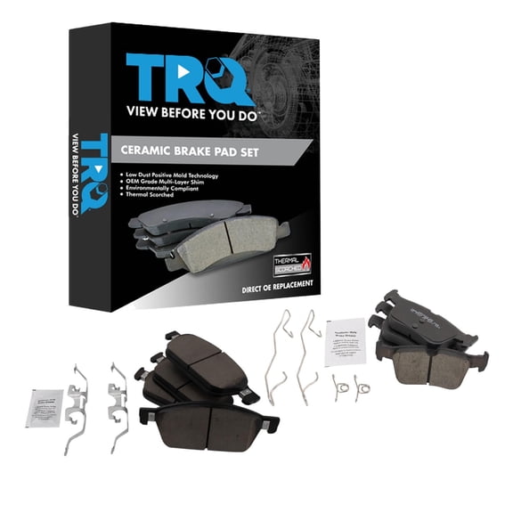 TRQ Front and Rear Brake Pad Set Ceramic Hardware Fits 2015-2019 Lincoln MKC