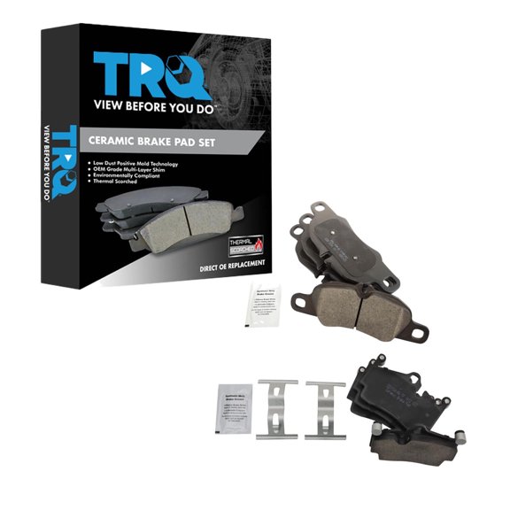 TRQ Front and Rear Brake Pad Set Ceramic Hardware Fits 2017-2018 Porsche 718 Boxster 718 Cayman 2013-2016 Boxster 2014-2016 Cayman