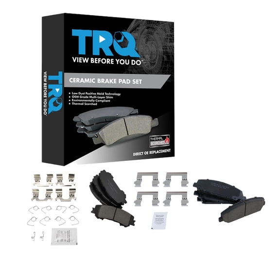 TRQ Front and Rear Brake Pad Set Ceramic Hardware Fits 2017-2021 Nissan Titan