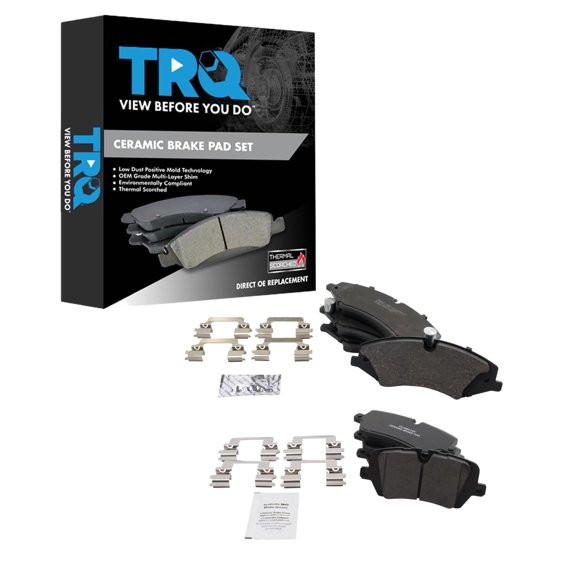 TRQ Front and Rear Brake Pad Set Ceramic Hardware Fits 2017 Land Rover Discovery 2014-2017 Range Rover 2014-2017 Range Rover Sport
