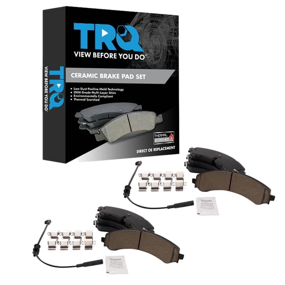 TRQ Front and Rear Brake Pad Set Ceramic Hardware Fits 2020-2022 Chevrolet Silverado 2500 HD Silverado 3500 HD GMC Sierra 2500 HD Sierra 3500 HD