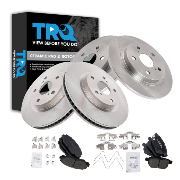 TRQ Front and Rear Brake Pad and Rotor Set Ceramic Fits 2016 Scion iM 2017-2018 Toyota Corolla iM 2009-2013 Matrix