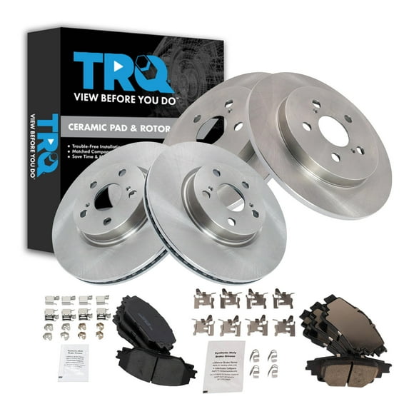 TRQ Front and Rear Brake Pad and Rotor Set Ceramic Fits 2019 Toyota Corolla with Electric Parking Brake