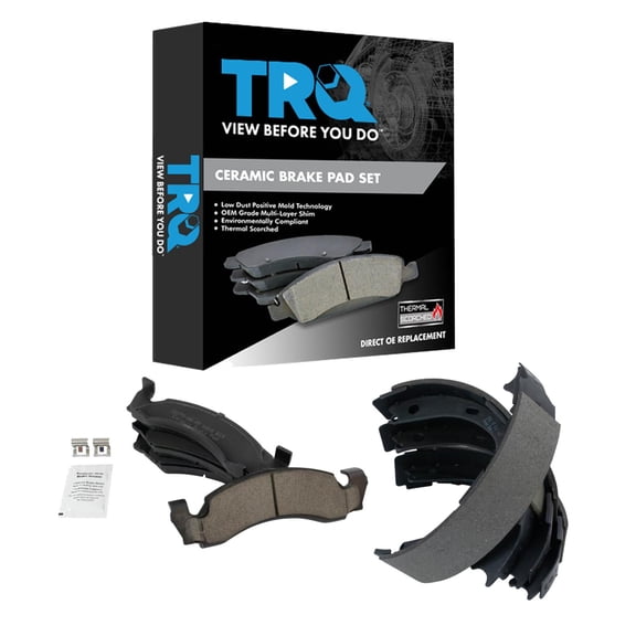 TRQ Front and Rear Brake Pads Ceramic Fits 1987-1993 Ford Bronco 1987-1993 F-150 1987-1989 E-150 Econoline 1987-1989 E-150 Econoline Club Wagon