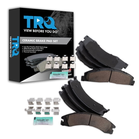 TRQ Front and Rear Brake Pads Ceramic Fits 2008-2014 Ford E-150 2008-2014 E-250 2008-2022 E-350 Super Duty