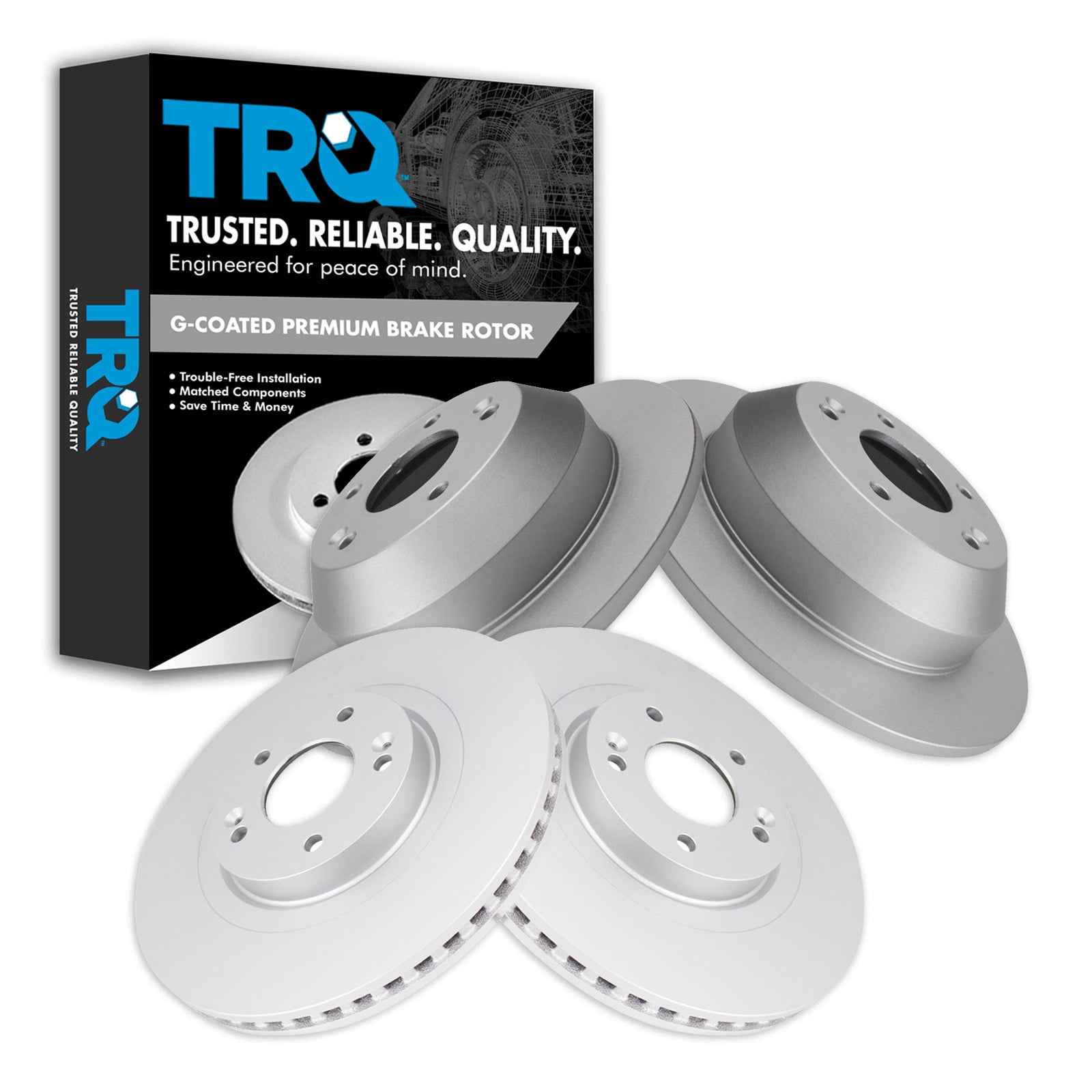 TRQ Front and Rear Brake Rotors Set Premium G-Coated Fits Select 2013-2018 Hyundai Santa Fe Santa Fe Sport 2014-2020 Kia Sorento