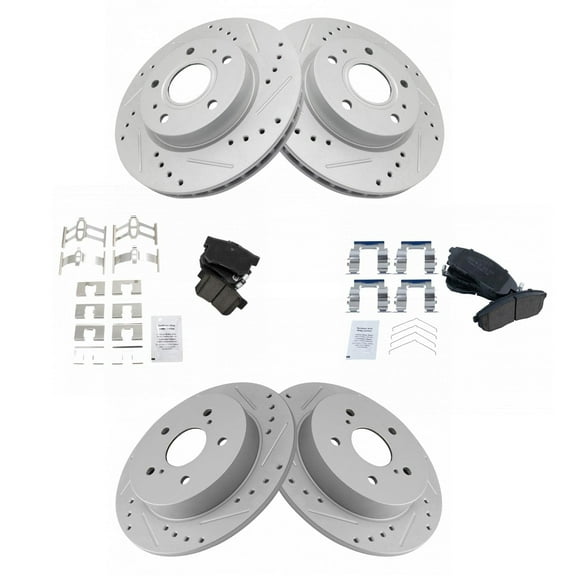 TRQ Front and Rear Performance Brake Pad & Rotor Kit Brake Pads Brake Rotors Set Ceramic Fits Select 2007-2008 Suzuki SX4