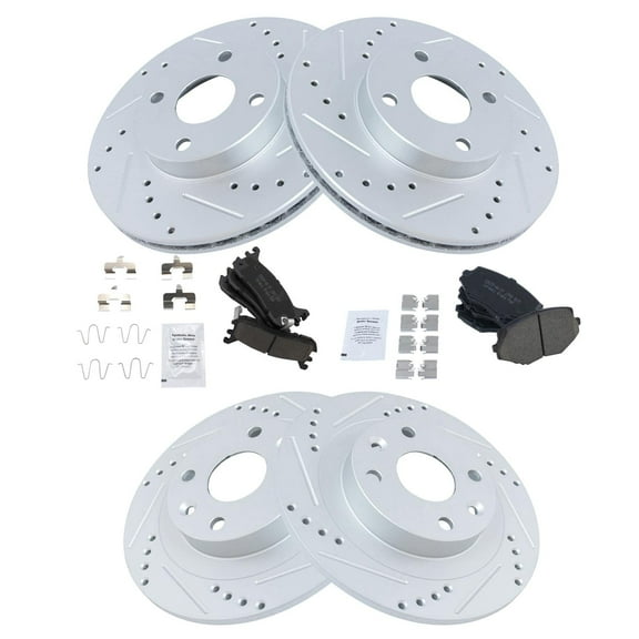 TRQ Front and Rear Performance Brake Pad & Rotor Kit Brake Pads Brake Rotors Set Ceramic Premium G-Coated Fits Select 1994-2005 Mazda Miata