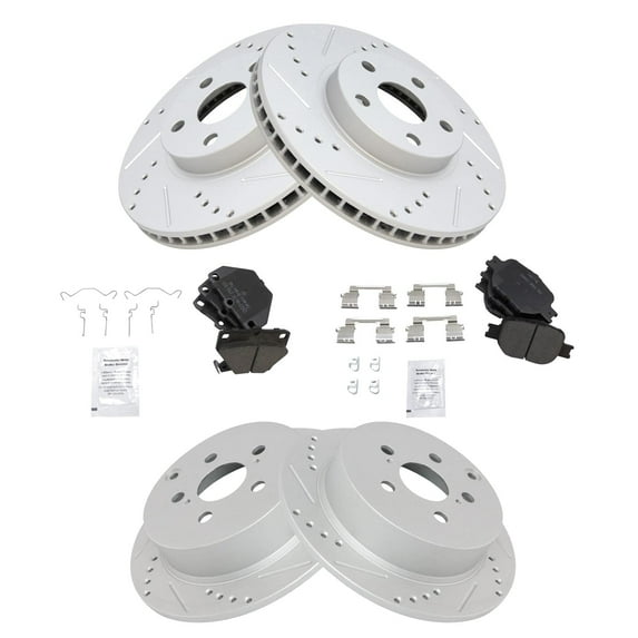 TRQ Front and Rear Performance Brake Pad & Rotor Kit Brake Pads Brake Rotors Set Ceramic Premium G-Coated Fits Select 2000-2005 Toyota Celica