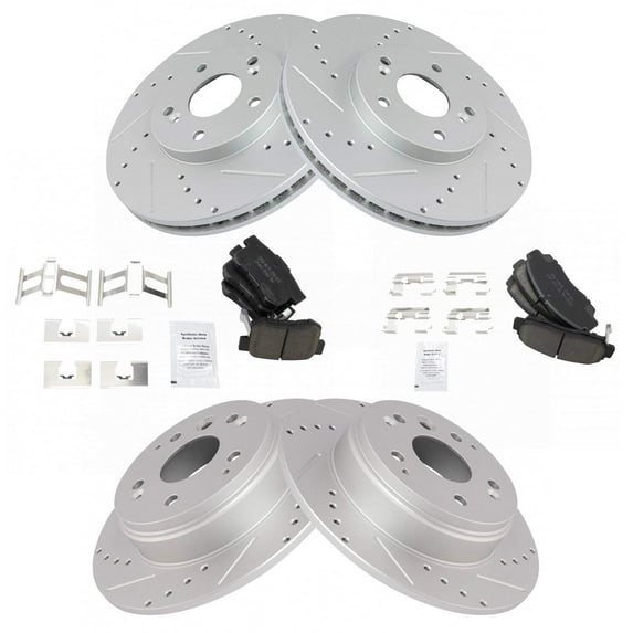 TRQ Front and Rear Performance Brake Pad & Rotor Kit Brake Pads Brake Rotors Set Ceramic Premium G-Coated Fits Select 2004-2008 Acura TL