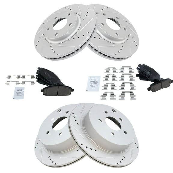 TRQ Front and Rear Performance Brake Pad & Rotor Kit Brake Pads Brake Rotors Set Ceramic Premium G-Coated Fits Select 2004-2009 Nissan Quest