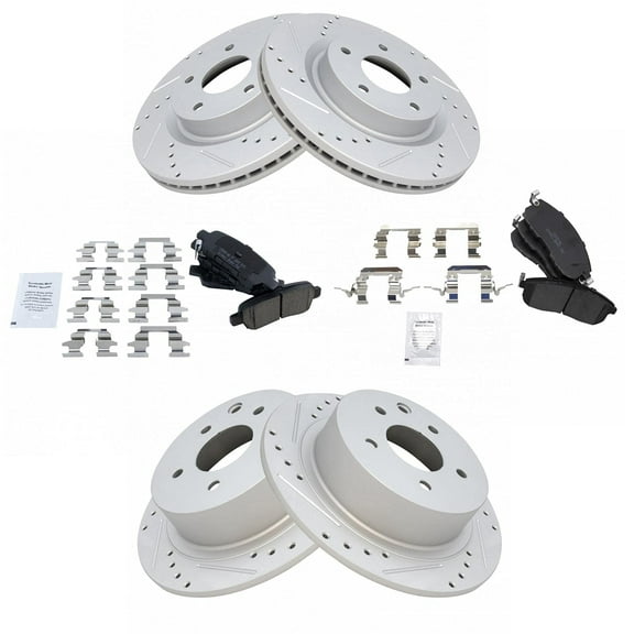 TRQ Front and Rear Performance Brake Pad & Rotor Kit Brake Pads Brake Rotors Set Ceramic Premium G-Coated Fits Select 2009-2013 Nissan Altima