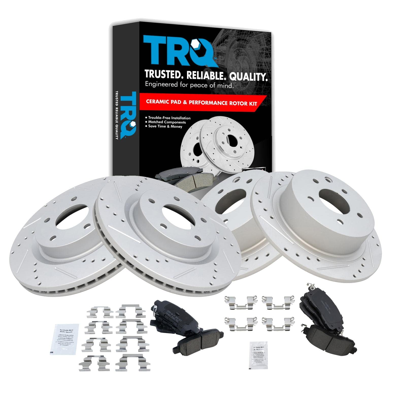 TRQ Front and Rear Performance Brake Pad & Rotor Kit Brake Pads Brake ...
