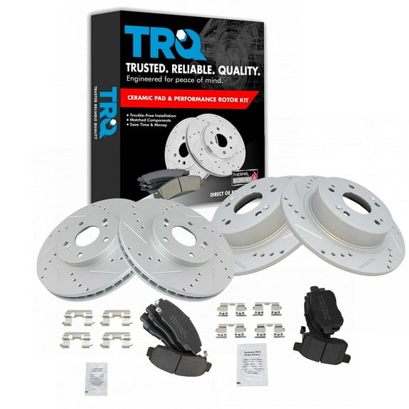 TRQ Front and Rear Performance Brake Pad & Rotor Kit Brake Pads Brake Rotors Set Semi-Metallic Fits Select 2009-2010 Acura TSX 2008-2010 Honda Accord