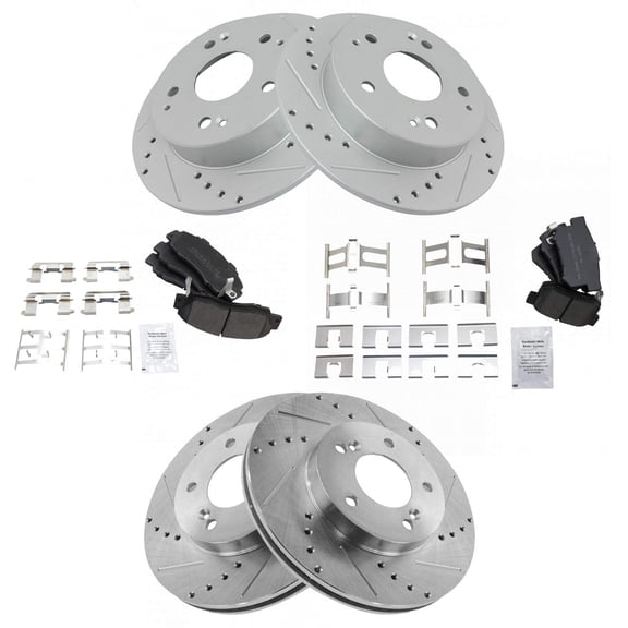 TRQ Front and Rear Performance Brake Pad & Rotor Kit Brake Pads Brake Rotors Set Semi-Metallic Premium G-Coated Fits Select 1997-2001 Acura Integra
