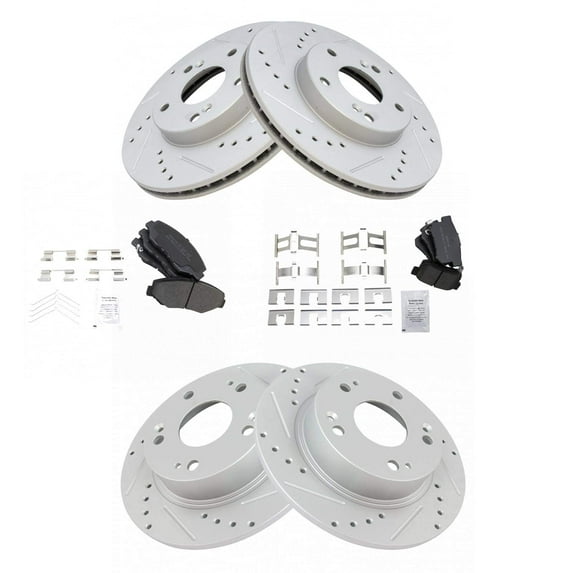 TRQ Front and Rear Performance Brake Pad & Rotor Kit Brake Pads Brake Rotors Set Semi-Metallic Premium G-Coated Fits Select 2003-2007 Honda Accord