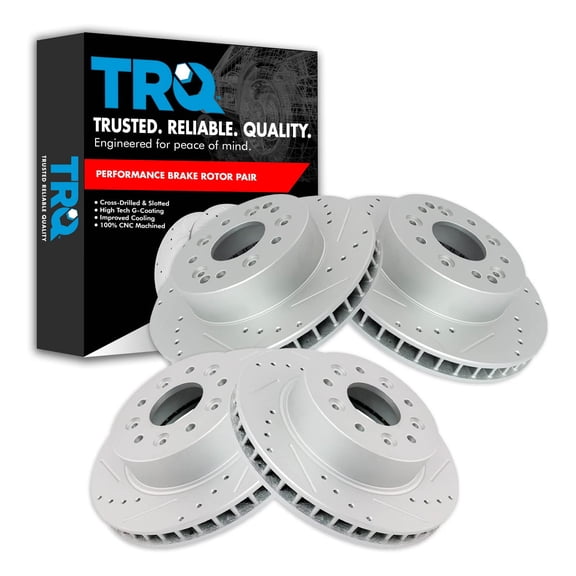 TRQ Front and Rear Performance Brake Rotors Set Premium G-Coated Cross Drilled & Slotted Fits Select 1965-1982 Chevrolet Corvette