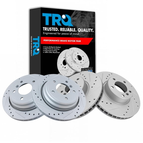 TRQ Front and Rear Performance Brake Rotors Set Premium G-Coated Cross Drilled & Slotted Fits Select 2001-2003 BMW 530i 2000-2003 540i