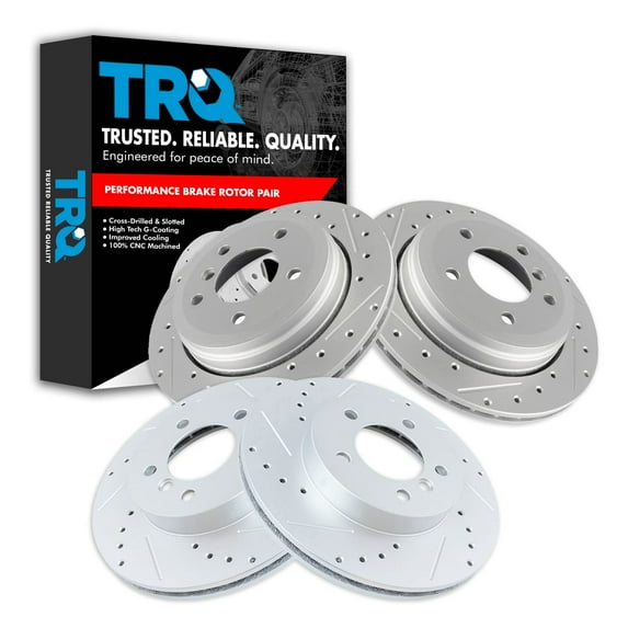 TRQ Front and Rear Performance Brake Rotors Set Premium G-Coated Cross Drilled & Slotted Fits Select 2001-2005 BMW 325xi