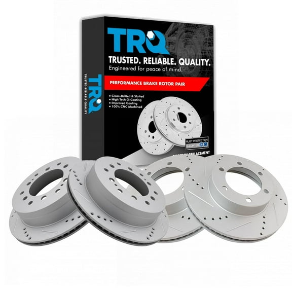 TRQ Front and Rear Performance Brake Rotors Set Premium G-Coated Cross Drilled & Slotted Fits Select 2001-2007 Toyota Sequoia