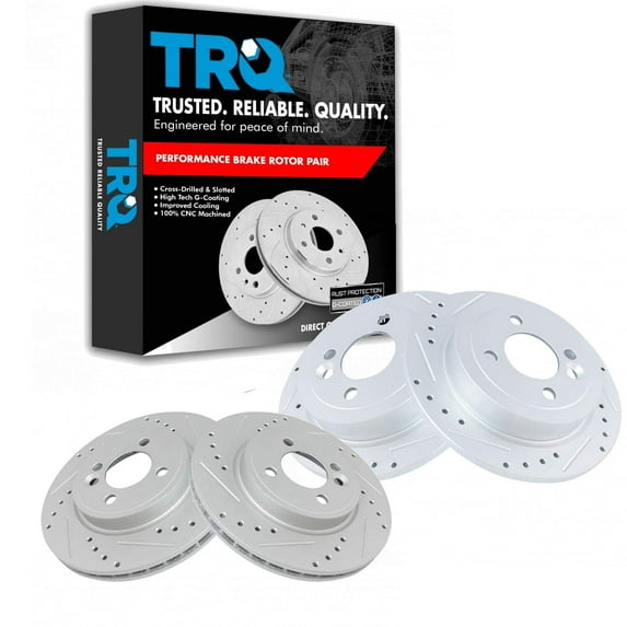 TRQ Front and Rear Performance Brake Rotors Set Premium G-Coated Cross Drilled & Slotted Fits Select 2002-2006 Mini Cooper