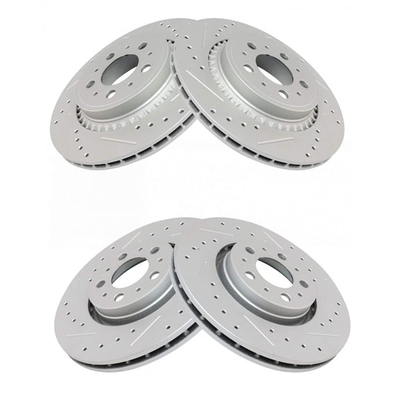 TRQ Front and Rear Performance Brake Rotors Set Premium G-Coated Cross Drilled & Slotted Fits Select 2003-2014 Volvo XC90