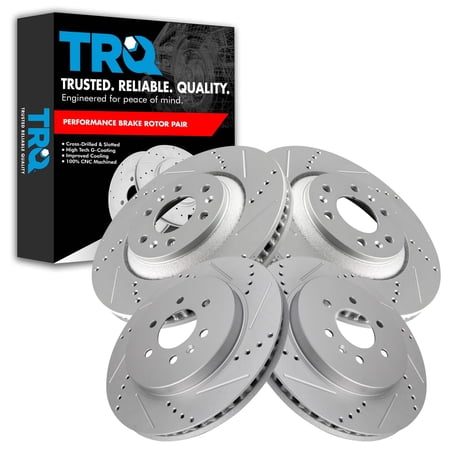 TRQ Front and Rear Performance Brake Rotors Set Premium G-Coated Cross Drilled & Slotted Fits Select 2004-2009 Cadillac SRX