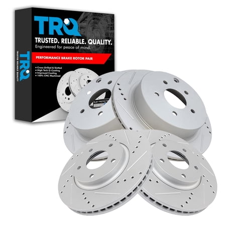 TRQ Front and Rear Performance Brake Rotors Set Premium G-Coated Cross Drilled & Slotted Fits Select 2004-2017 Nissan Quest