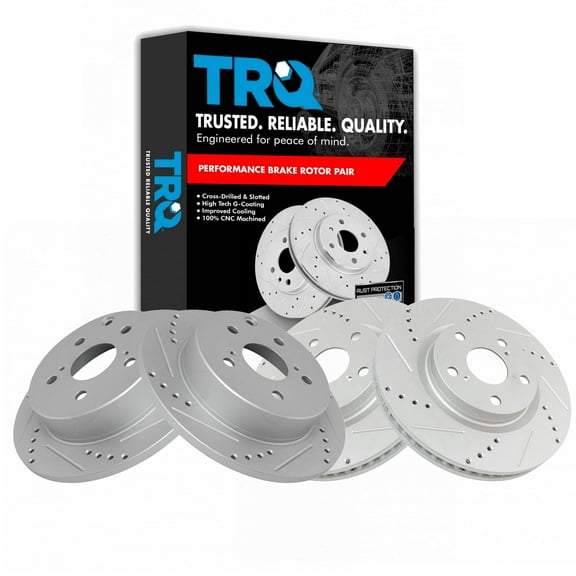 TRQ Front and Rear Performance Brake Rotors Set Premium G-Coated Cross Drilled & Slotted Fits Select 2006-2018 Toyota RAV4
