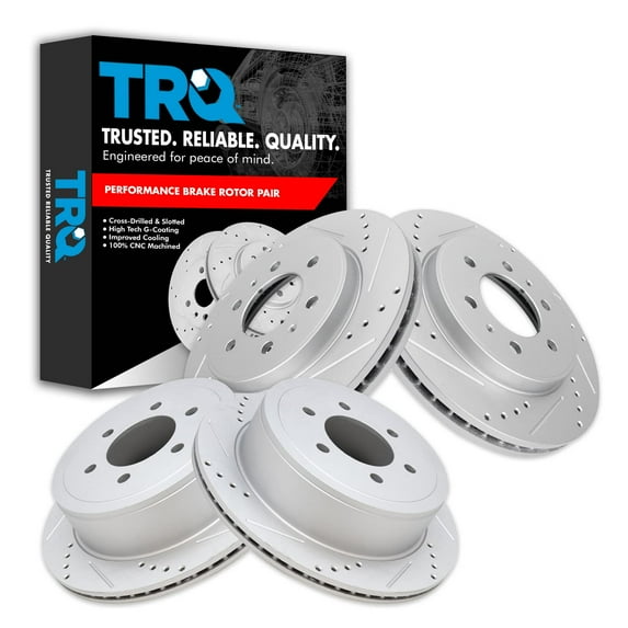 TRQ Front and Rear Performance Brake Rotors Set Premium G-Coated Cross Drilled & Slotted Fits Select 2009 Ford F-150